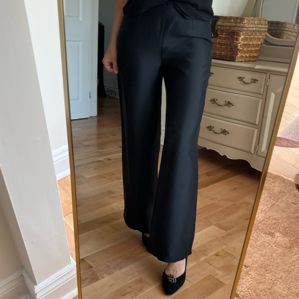 Laura Ashley Elegant Black Wide Leg Pants beaded silk pants vintage 34 classy S